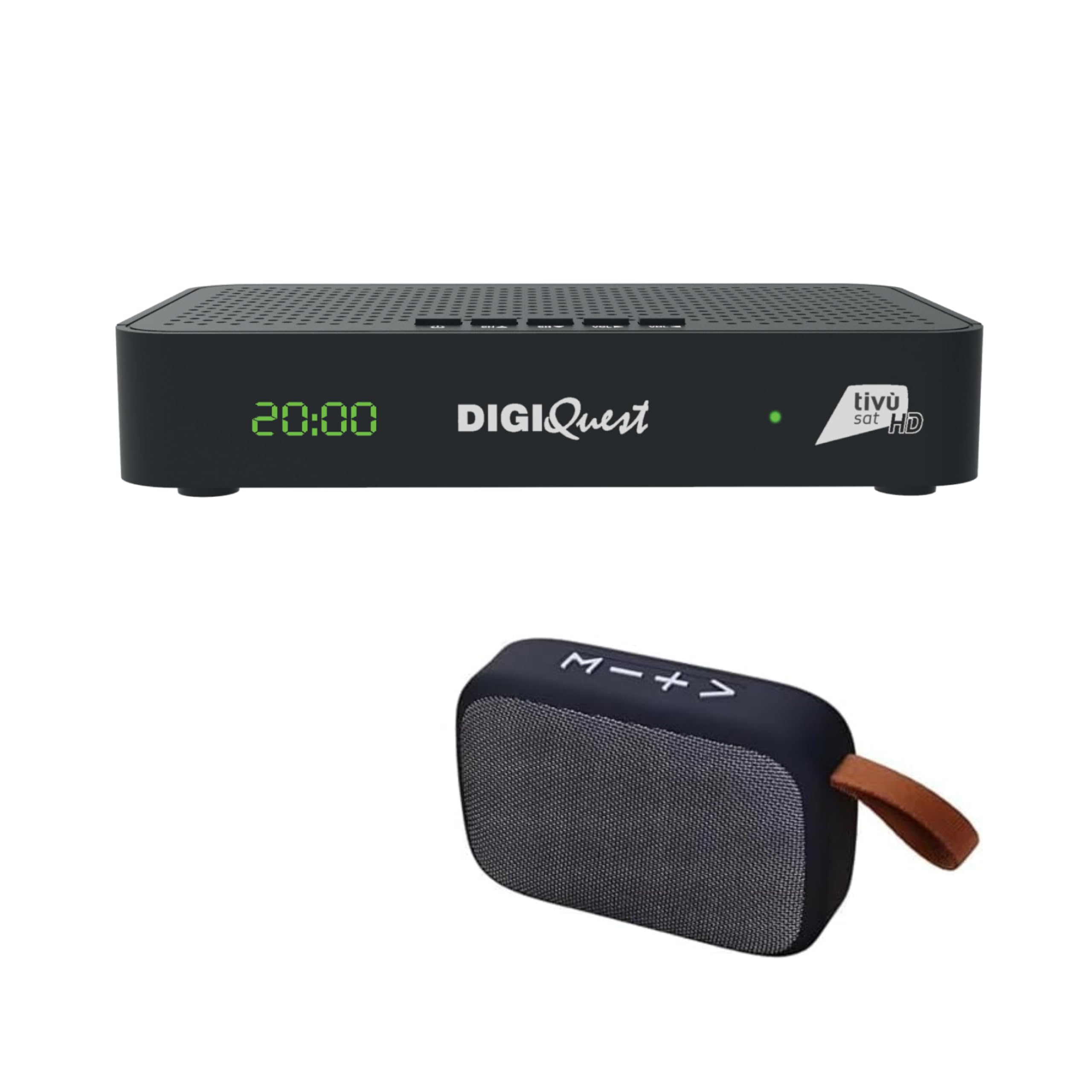 DIGIQUEST Decoder Combo Tivùsat Maximo | DVB-S2 e DVB-T2 |Telecomando 2 in 1 + DIGIQUEST Casse senza fili con Lettore mp3, Radio FM, Microfono, Slot micro SD, USB