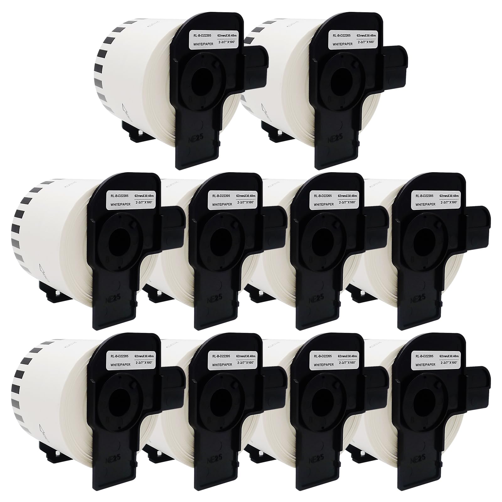 10 Rolls Compatible DK22205 62 mm x 30.48 m Continuous Labels Replacement for DK-22205 Work with QL-500/QL-550/QL-570/QL-580N/QL-650TD/QL-700/QL-710W/QL-800/QL-810W QQL-105.