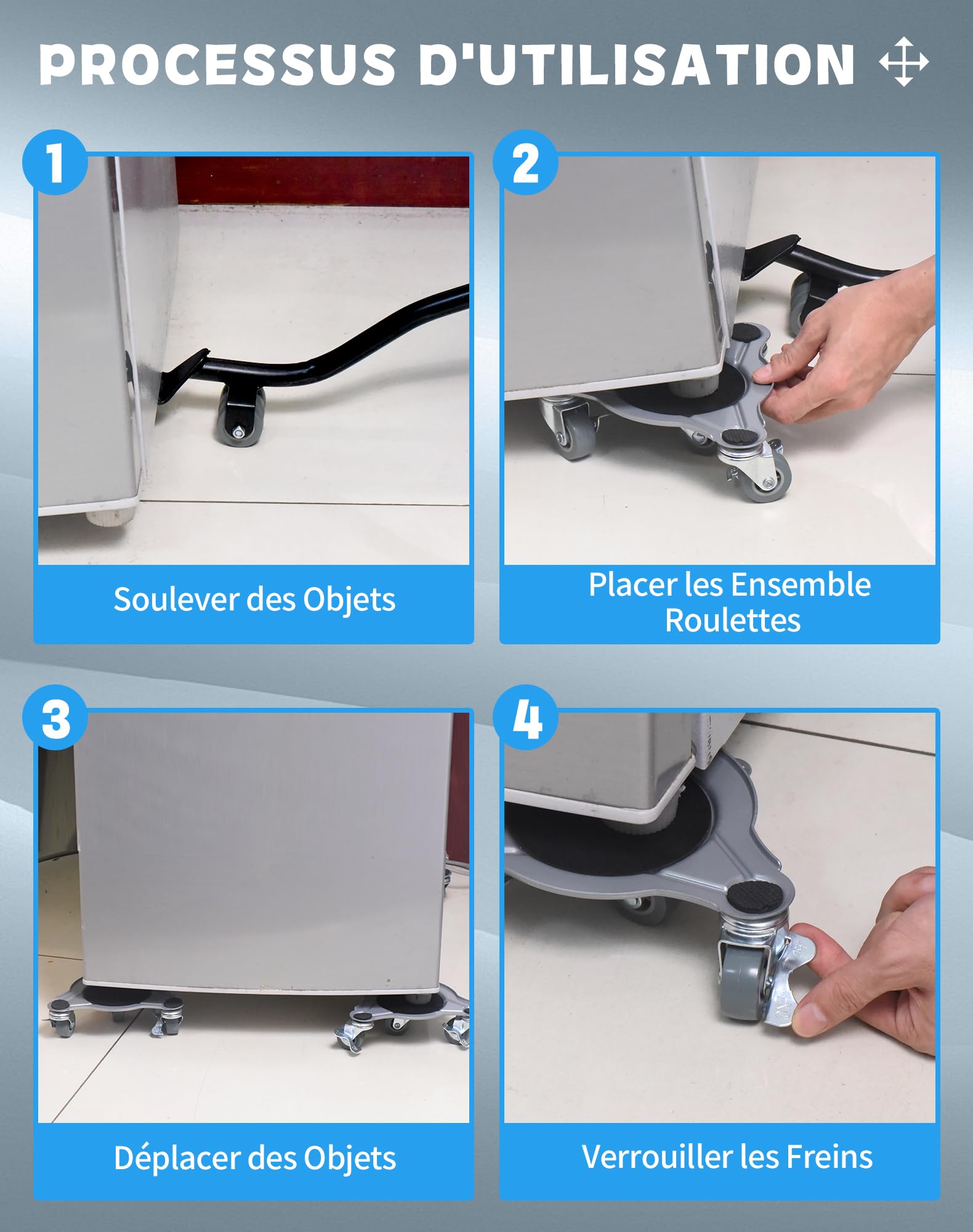 Kit Sollevatore Mobili Con Ruote – Fino A 800 kg, Ruote Per Mobili Pesanti Con Rotelle Girevoli A 360° E Freno, Per Spostare Mobili, Frigorifero E Lavatrice