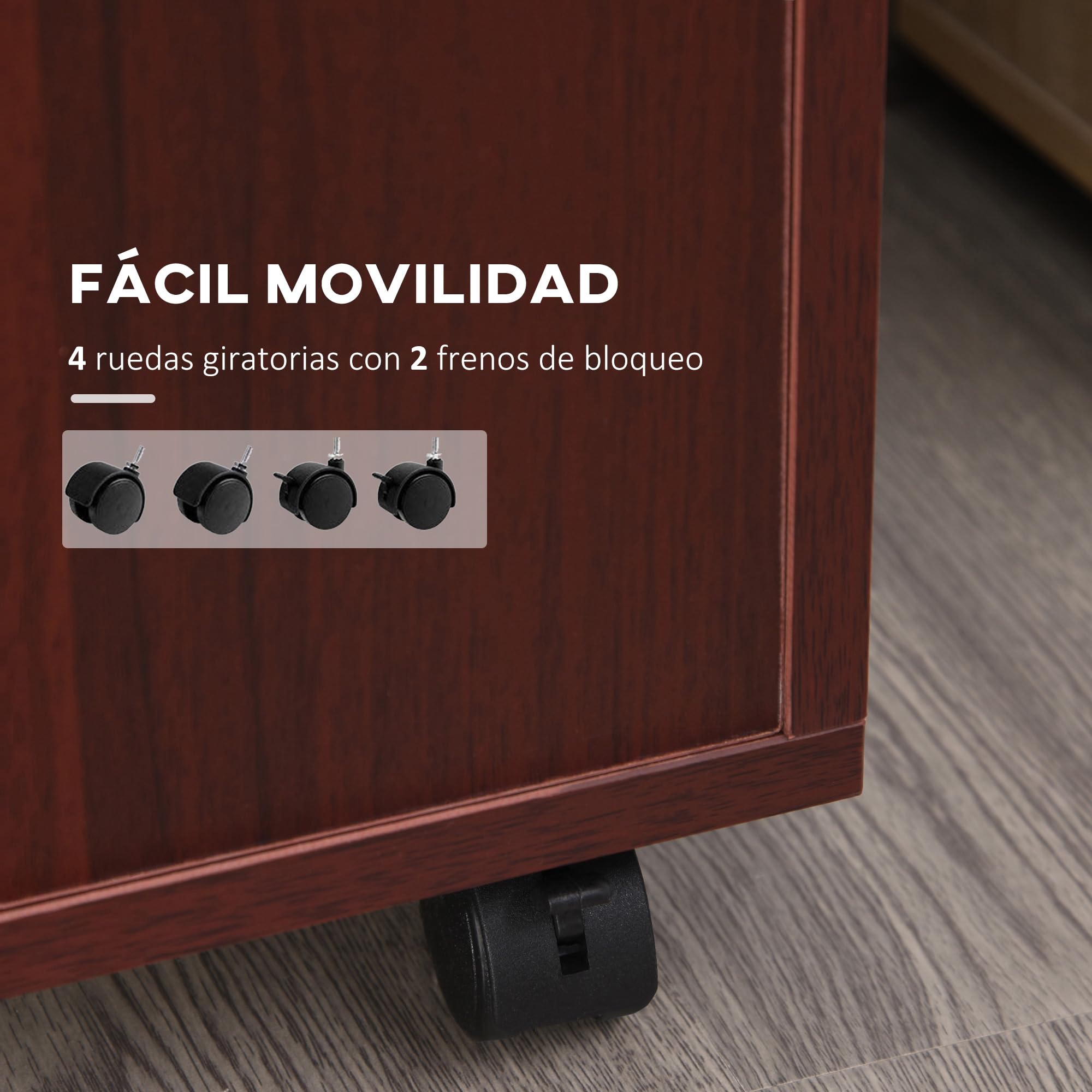 HOMCOM Cassettiera da scrivania con ruote, cassettiera da ufficio con cassetto, vano, porta, raccoglitore mobile per studio, soggiorno, 40 x 35 x 60 cm, caffè scuro