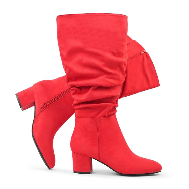 Womens Extra Wide Calf Dress Boots Slouchy Suede Boots with Block Heel