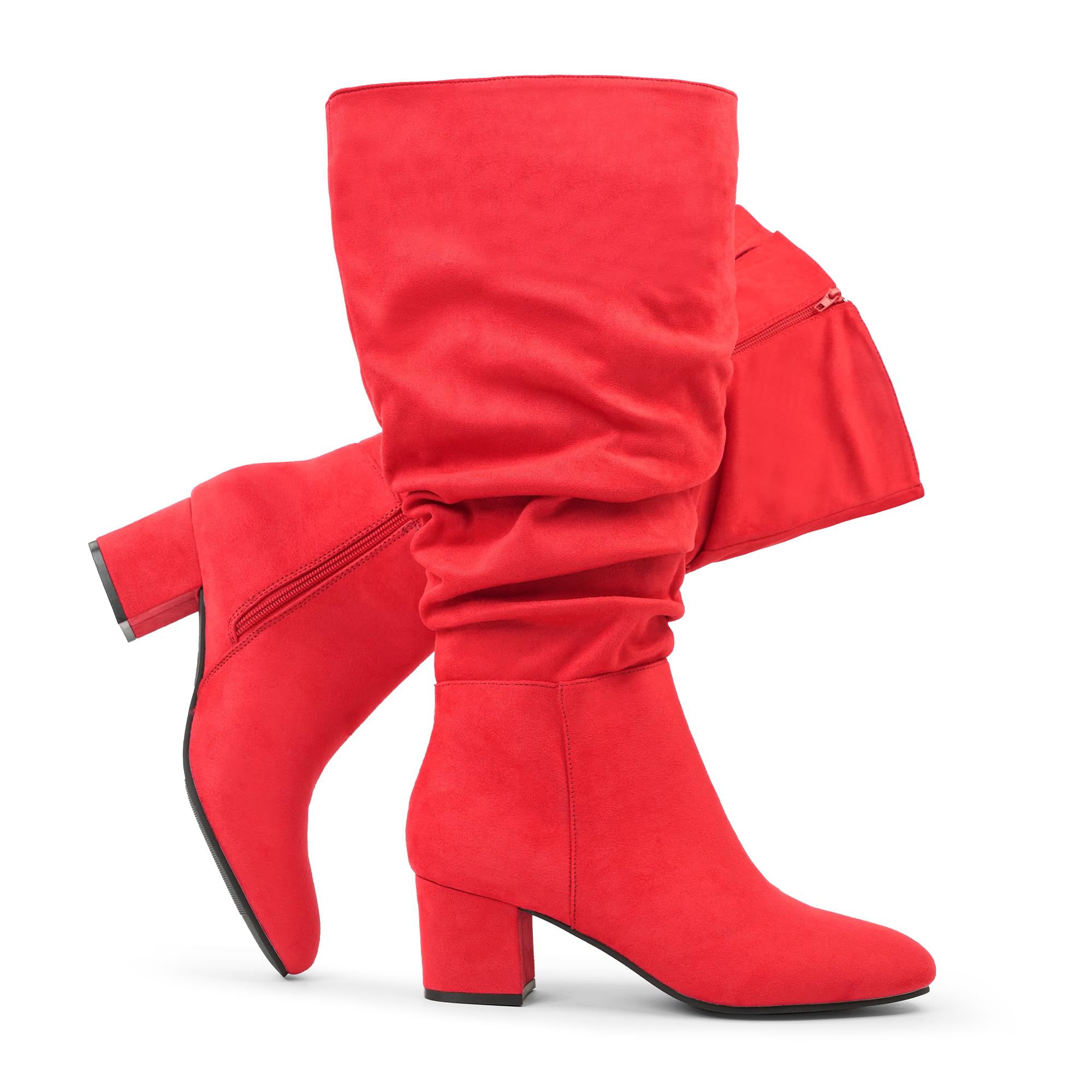 Womens Extra Wide Calf Dress Boots Slouchy Suede Boots with Block Heel