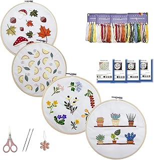 4-Set Embroidery Kit for Beginners – Easy Needlepoint Starter Kit for Adults to Learn Hand Embroidery with Stamped Designs, Cross Stitch Patterns, and Fun DIY Projects (Nature’s Beauty) - Buy now