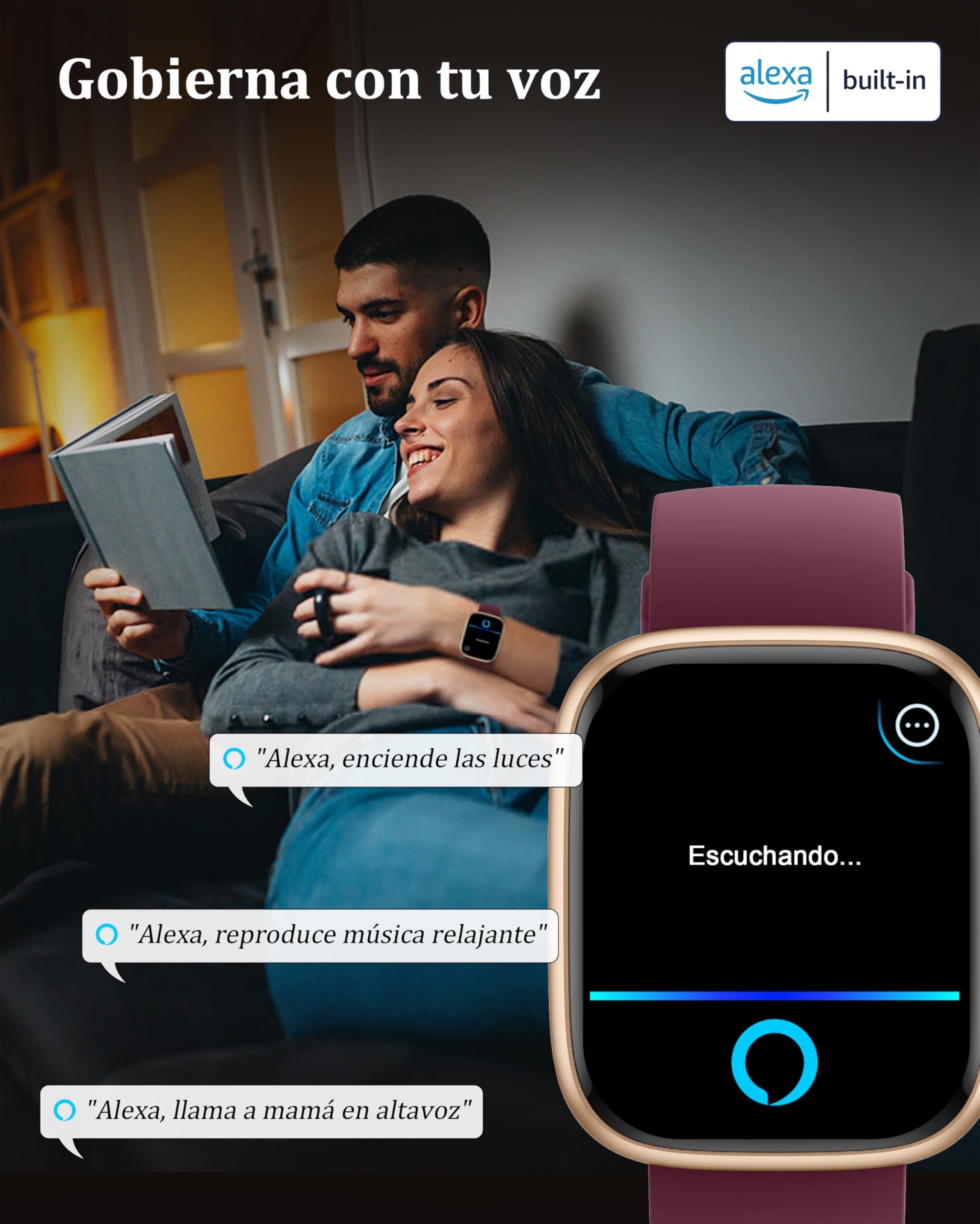 KALINCO Reloj Inteligente Mujer Hombre con Alexa, IP68 Smartwatch Deportivo Recibir Whatsapp y Llamadas, Podómetro Monitor Estrés, Sueño y Ritmo Cardíaco Drenaje de Agua Reloj Mujer Android iOS