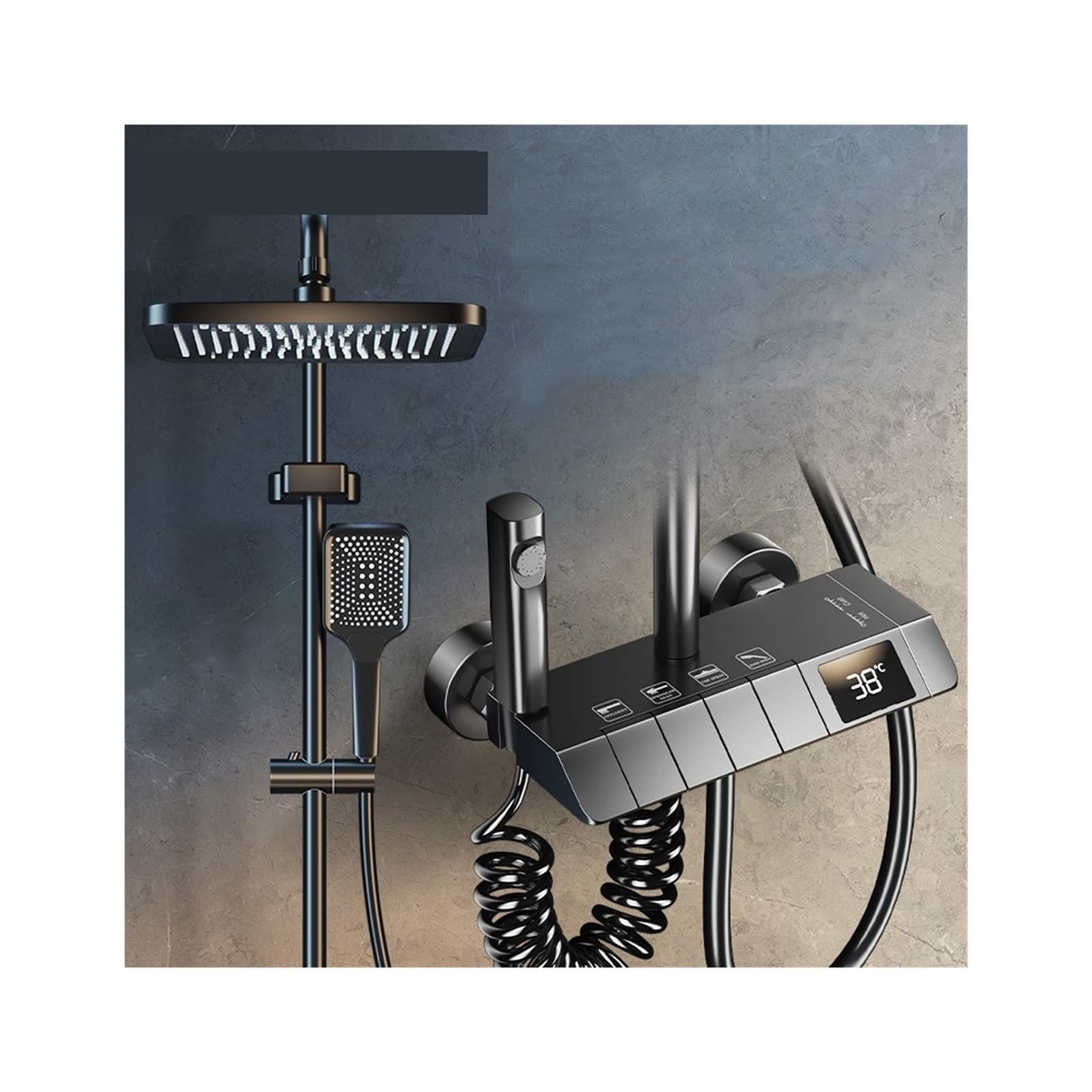 GLJTUO Shower system, Shower system Grey Digital Display Thermostatic Shower Faucet Set Brass Rainfall Bathtub Tap For Bathroom Mixer With Shelf Hydropower,1-Black(Display)