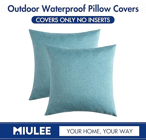 Miniatura 6 de MIULEE Paquete de 2 fundas de almohada decorativas para exteriores, sólidas, impermeables, de lino sintético, para jardín, granja, costero, para