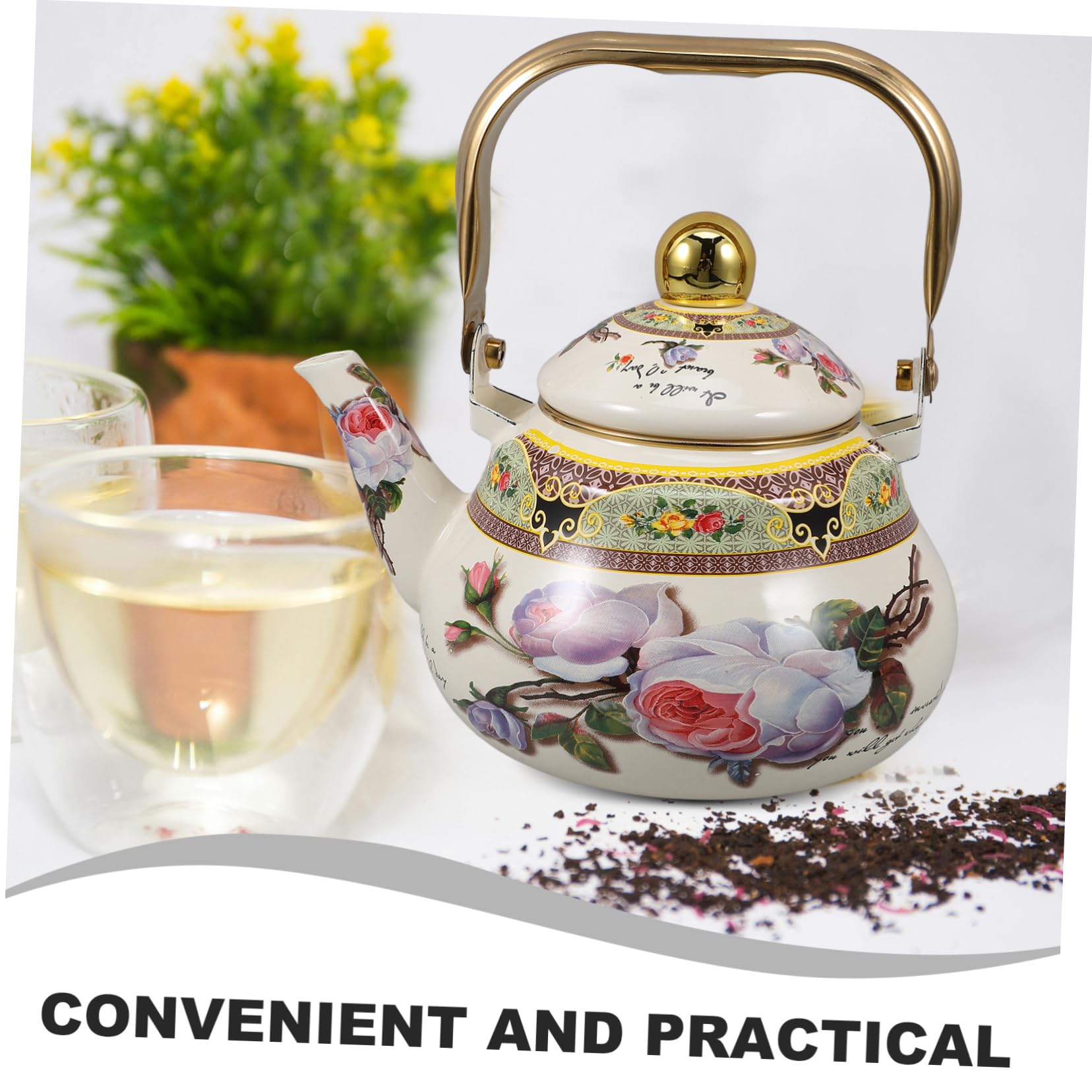 Cabilock 2 Piezas tetera hervidor de infusión de té taza de camping té de hojas sueltas más empinado difusor de té verde colador cafeteras olla de agua hervidor de agua para estufa esmalte