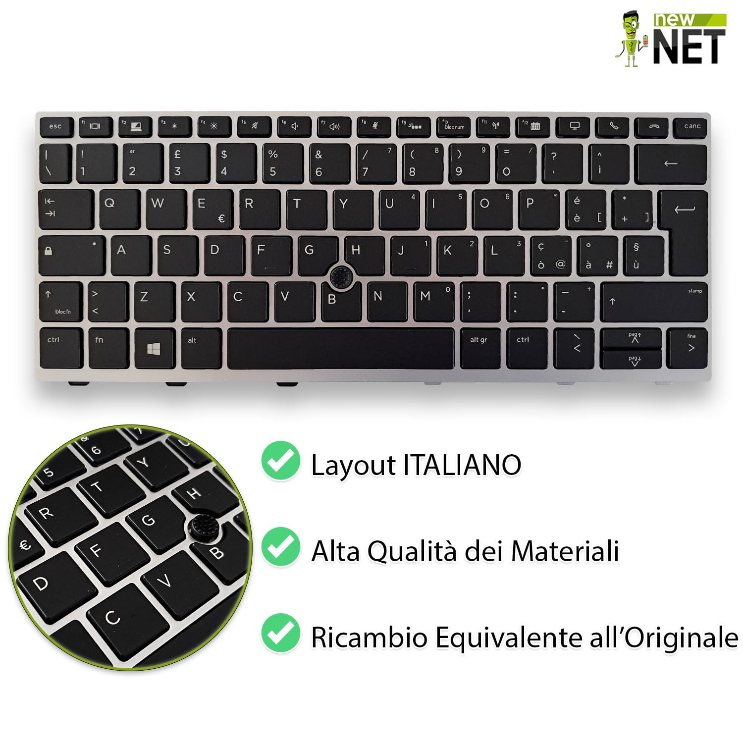 new net - Tastiera Compatibile con Notebook HP EliteBook 830 G5 830 G6 735 G5 735 G6 [Frame Silver - Trackpoint - Retroilluminata - Layout ITA]