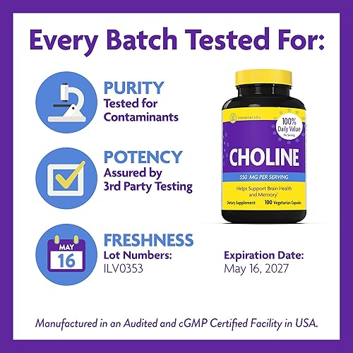 Miniatura 6 de InnovixLabs Choline Supplement 550mg Pure Choline Bitartrate for Brain Health, Focus, Memory, Cognitive Development, Fatty Liver and Mood Support