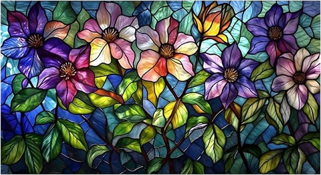 Window Privacy Film, Heat Control Sun Blocking Stained Glass Window Film, Non-Adhesive Floral Design 3D Static Stained Glass Cling, Decorative Stickers for Glas-s Privacy,100x45cm