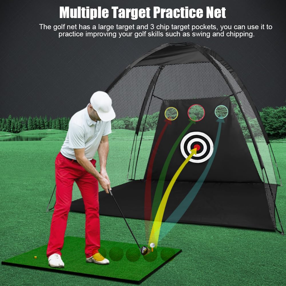 JARAGAR - Rete per allenamento da golf, 3 x 2,8 m, con tappetino da colpire e borsa per il trasporto, per guida in cortile, reti da golf per giardino, attrezzatura da allenamento indoor outdoor