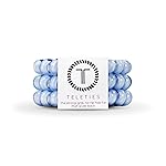 TELETIES - Spiral Hair Coils - Ponytail Holder Hair Ties for Women - Phone Cord Hair Ties - Strong Grip, No Rip, Water Resistant, No Crease Hair Tie Coils - 3 pack (Large, Washed Denim)
