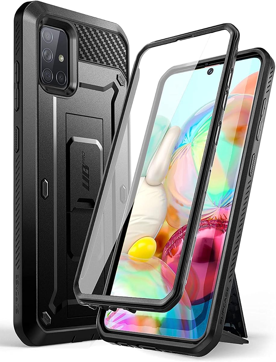SUPCASE para Samsung Galaxy A71 Funda con Protector de Pantalla Incorporado, Negro | Soporte integrado, clip para cinturón desmontable, diseño resistente de cuerpo completo, protección de grado militar, Unicorn Beetle Pro