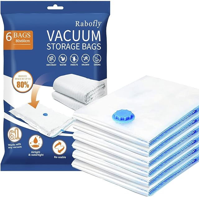 rabofly Premium Vacuum Storage Bags - 6 Pack Large Size - 80 x 60cm Double Zip Seal Reusable for Duvets, Bedding, Pillows, Clothes, Quilts, Sweater, Comforters, Suitcases