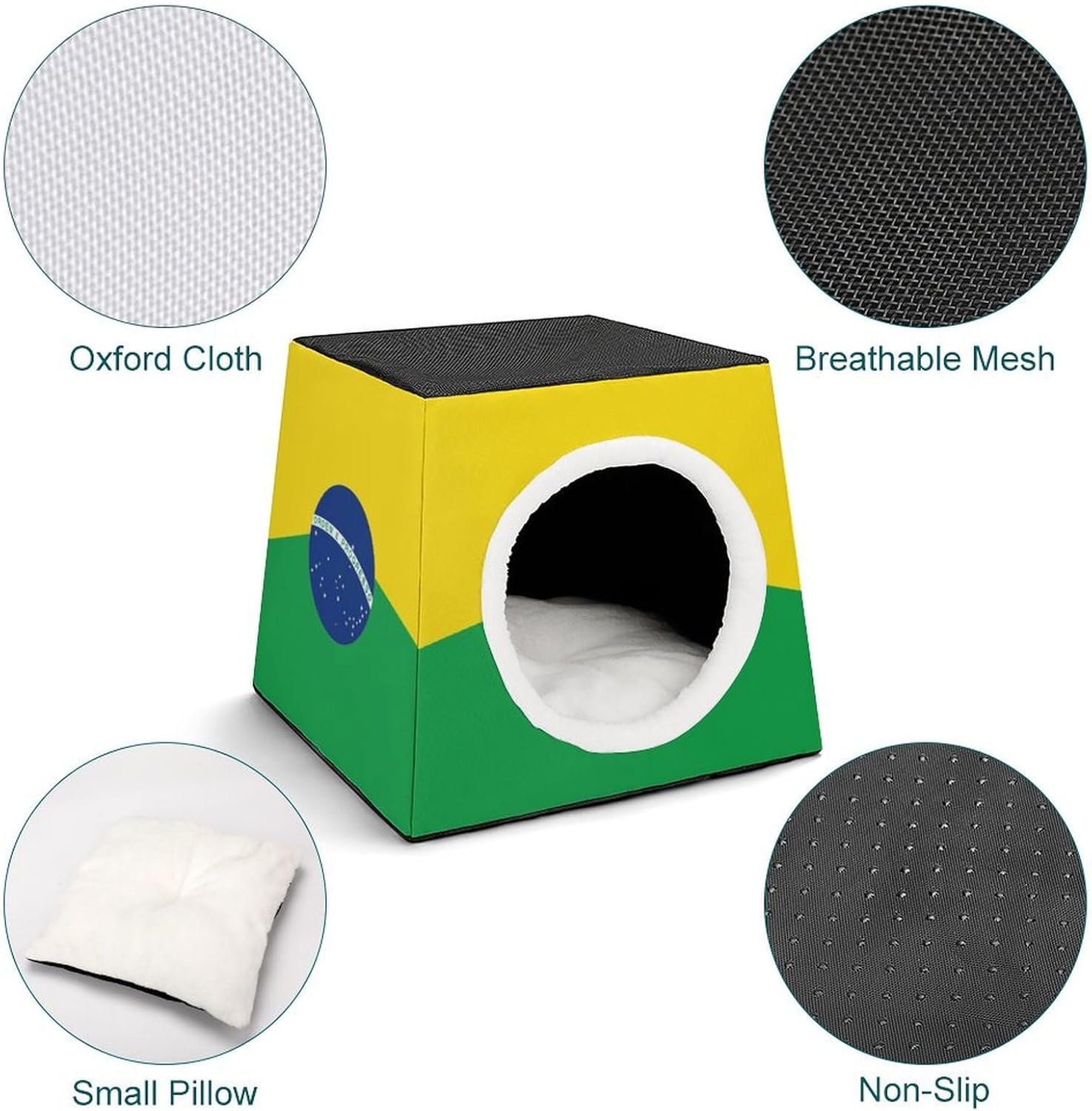 Brazil Flag Cat House for Indoor with Spacious Cat Nest