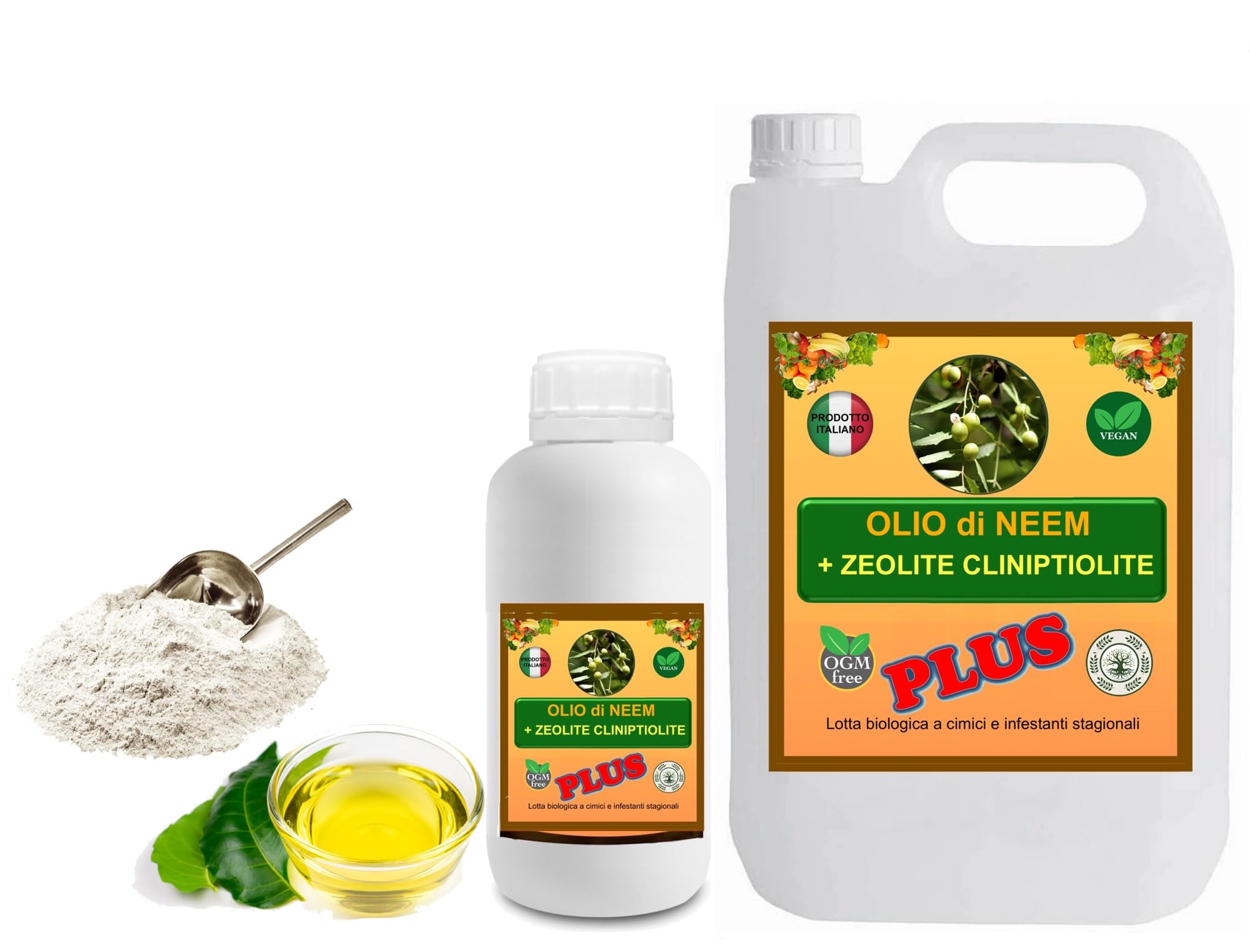GSW© Olio di NEEM PLUS Potenziato con Zeolite e Chabasite Biologico Olio di Neem Solubile Ottimo su Orto e Giardino, 100% Naturale No OGM Atossico per Piante, Animali, Persone, Ambiente (1 Litro PLUS)