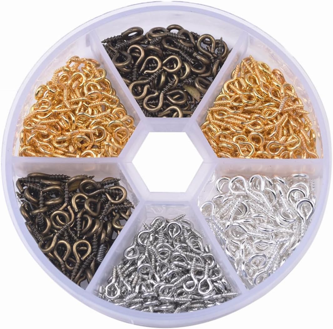 600pcs Alloy Screw Eye Pins for Jewelry Making and DIY Necklace Fastening Objects with No Easy to Fade Finish Includes Storage Box for Craft Eyelet Screw Hooks