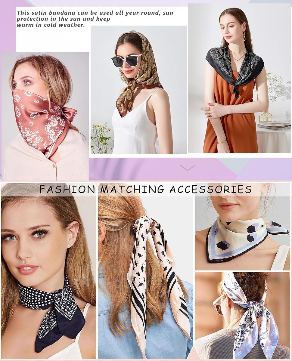 27Inches Hair Bandanas Scarf For Women Lightweight Fashion Neck Silk Satin Head Scarves For Sleeping Handbags Scarf - Image 9