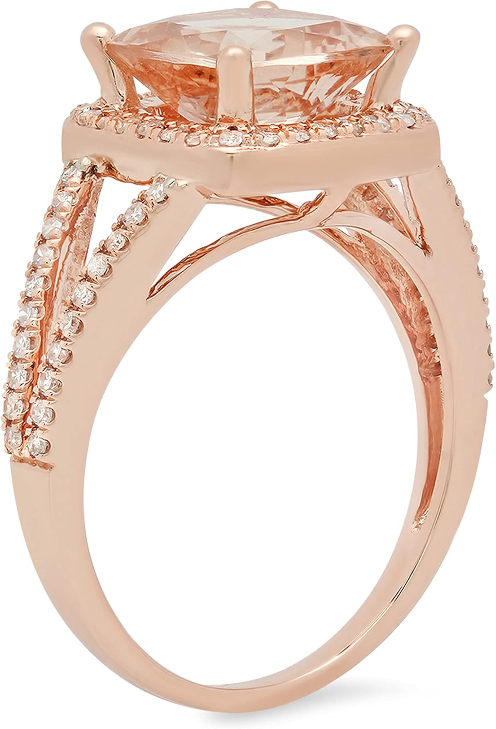 Dazzlingrock Collection 9mm Cushion Morganite & Round White Natural Diamond Halo Split Shank Engagement Ring for Women in 14K Rose Real Solid Gold