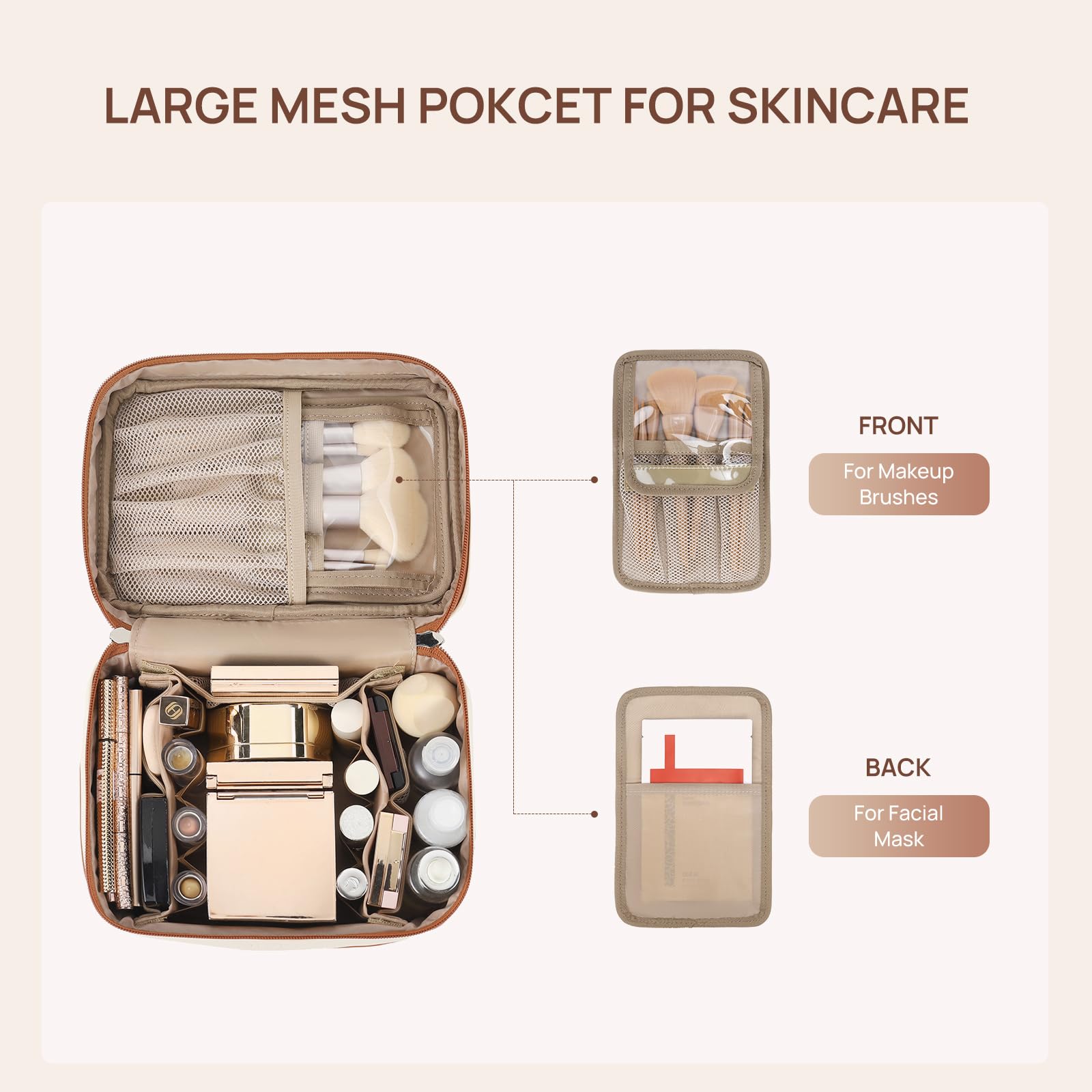 Telena Large Makeup Bag, Travel Toiletry Bag for Women, Vegan Leather Makeup Organizer Case Cosmetic Bag for Travel Essentials