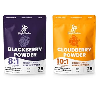 Jungle Powders Blackberry Powder 3.5 Ounce Bag & Wild Cloudberry Powder 3.5 Ounce Bag Freeze-Dried, Additive Free, Unsweetened Smoothie Superfoods - Great for Baking, Smoothies, Flavoring