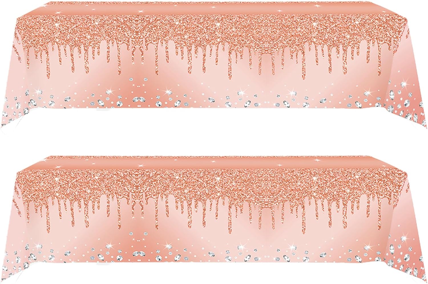 2Pcs Pink Rose Golden Birthday Party Tablecloths Rose Gold Sequin Plastic Table Cover, Pink Rose Gold Birthday Party Supplies Decorations for Girls Women, Graduation, Anniversary, Holiday