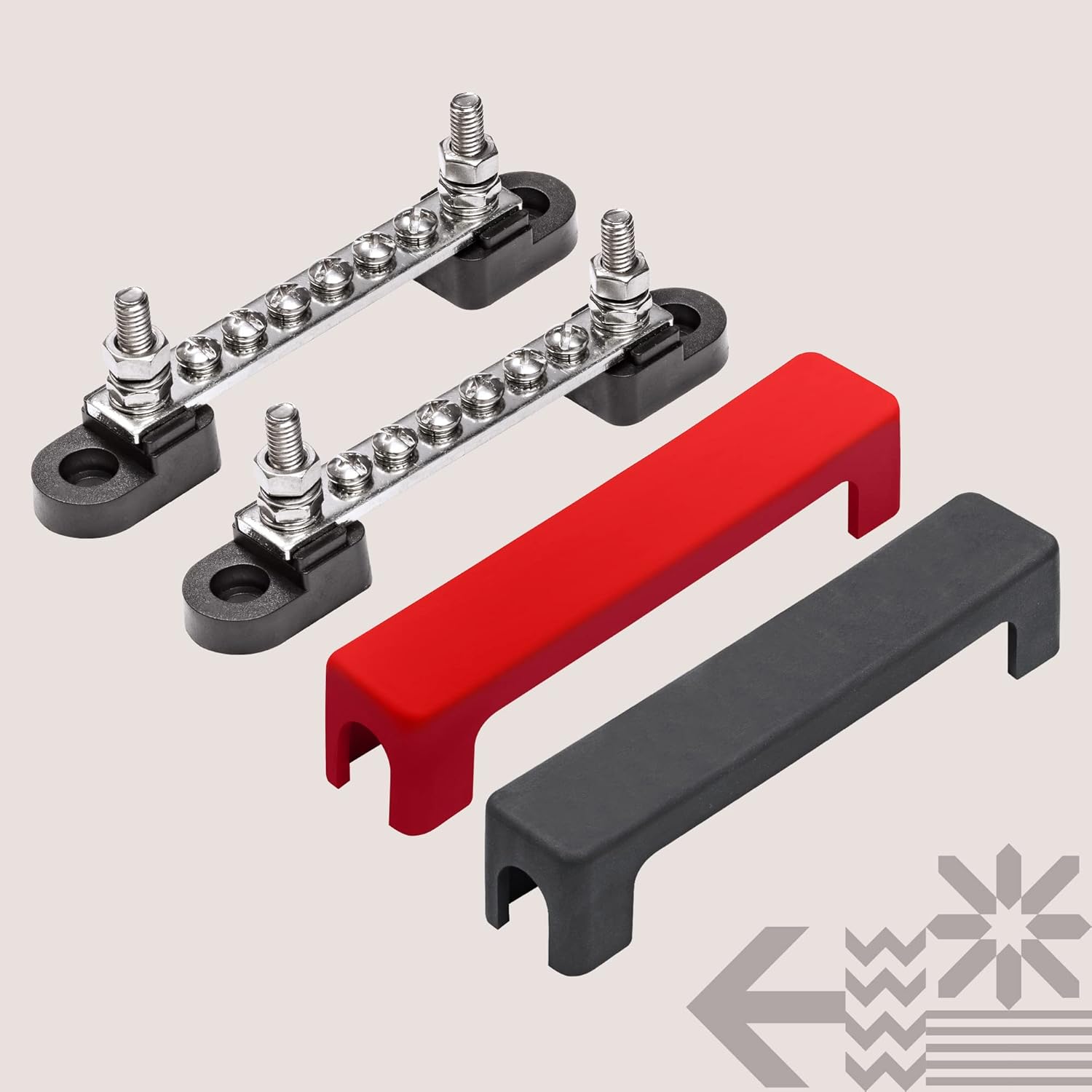 True Mods 12V 4" Ground/Power Distribution Terminal Block Battery Bus Bar Set [Max 300V AC/48V DC] Negative/Positive Insulated Busbar for Auto Marine Car Trailer RV Boat Motorcycle UTV ATV - Black/Red