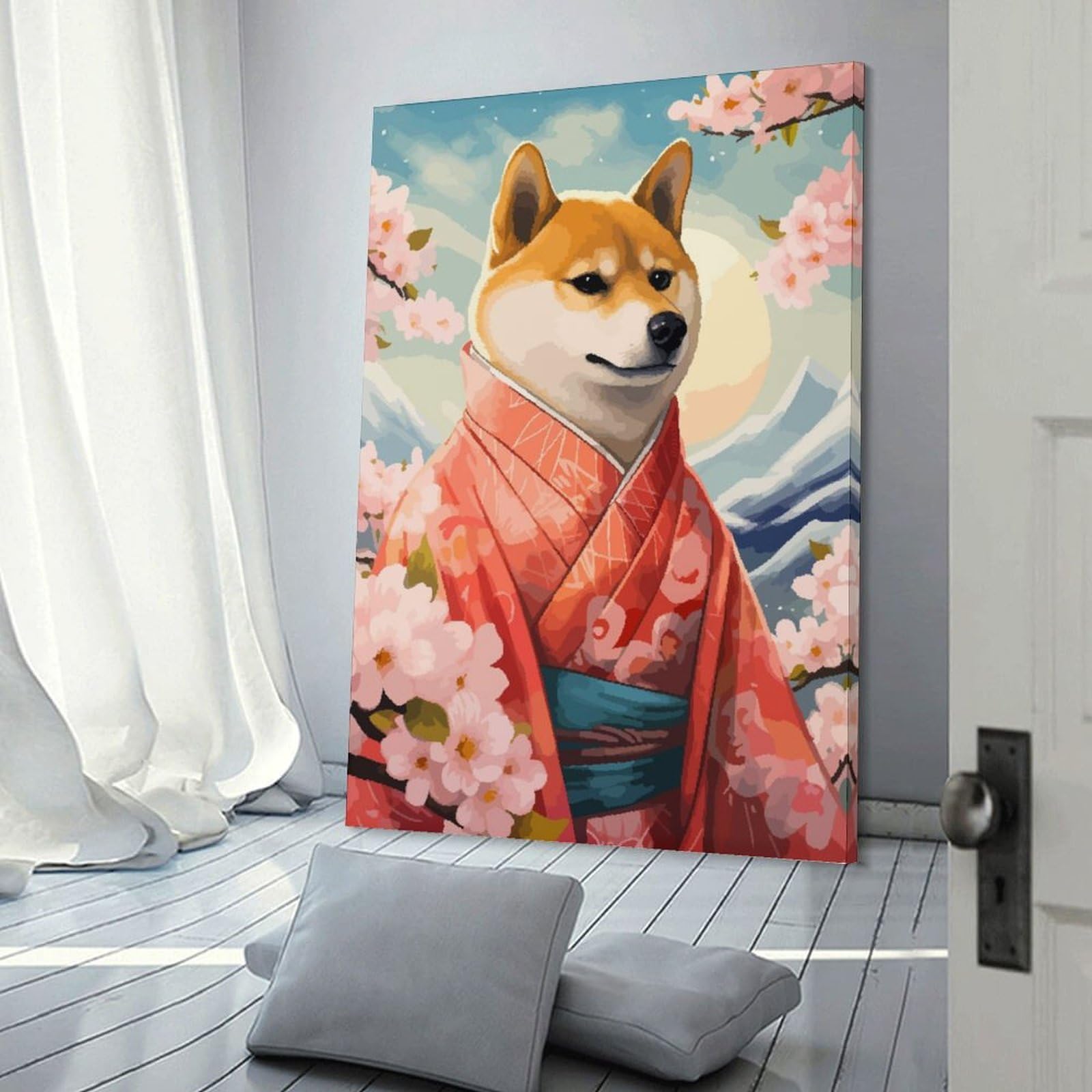 Junmoney Frame-Shiba Inu Pixel Art Ukiyoe Decorative Wall Artwork Shiba Inu Pixel Art Ukiyoe, 20X30inch(50X75cm), For Lounge, Bedroom Or Personal Spaces, Thoughtful Wall Decor For Art Lovers
