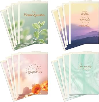 XXINMOH 24 Packs Sympathy Cards with Envelopes 4.6 x 6.8 inch, Bereavement Card Bulk, Condolences Card assortment Box with Envelopes for Loss of Loved One, Funeral Cards, Memorial Cards