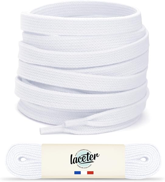 Laceter Lacets Plats Premium en Coton pour Baskets - Lacet de Remplacement pour chaussures de Sport et Sneakers ou pour Enfants - Épaisseur 8mm - Compatible avec Converse, Nike - 1