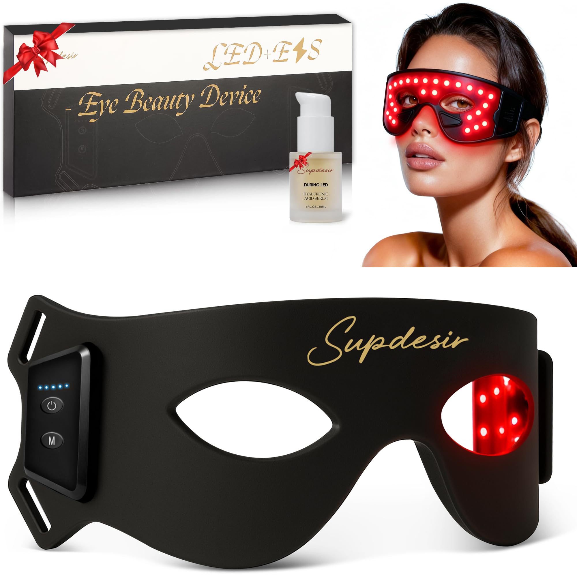 Red Light Therapy for Eyes, 8-in-1 LED Light Therapy & 5-Level Gentle Vibration Massage, Under Eye Red Light Therapy