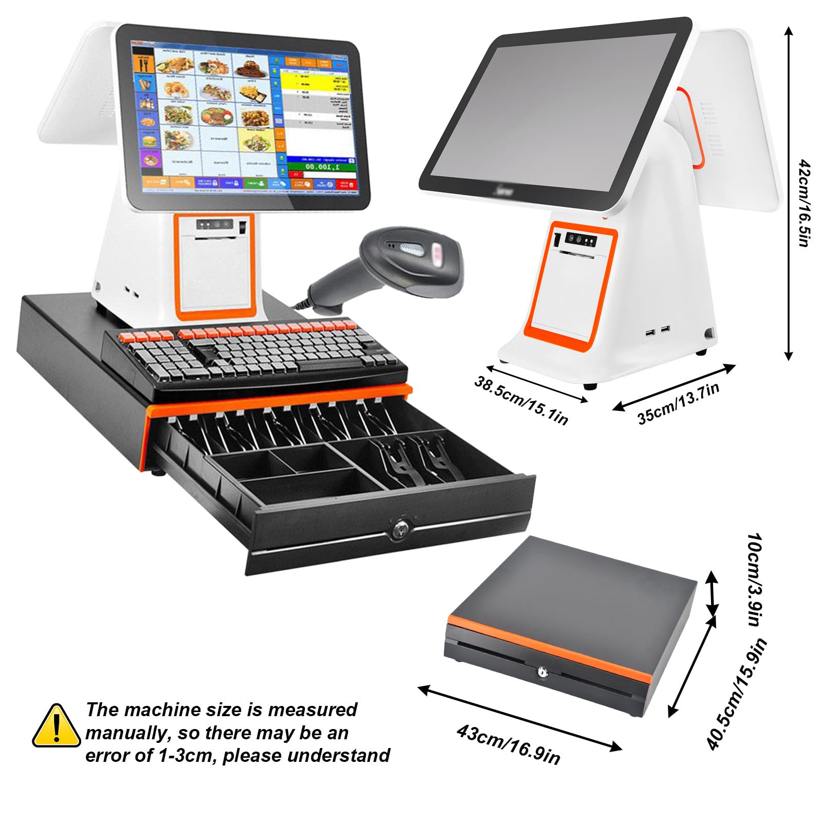 All-In-One-Smart-Kassen-Pos-System, Kassensystem Für Gastronomie & Einzelhandel, 15,6-Zoll-Verkaufskasse Mit Dual-Touchscreen, Für Pc-Pos Für Einzelhandel Und Gastronomie White-B