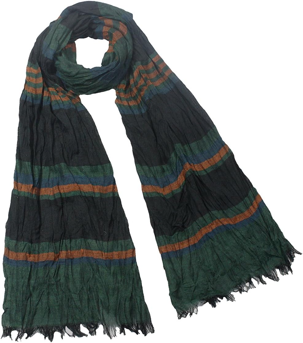 Dahlia Mens Scarf - Rayon, Scrunch, Crinkle, Fringed - Multicolor