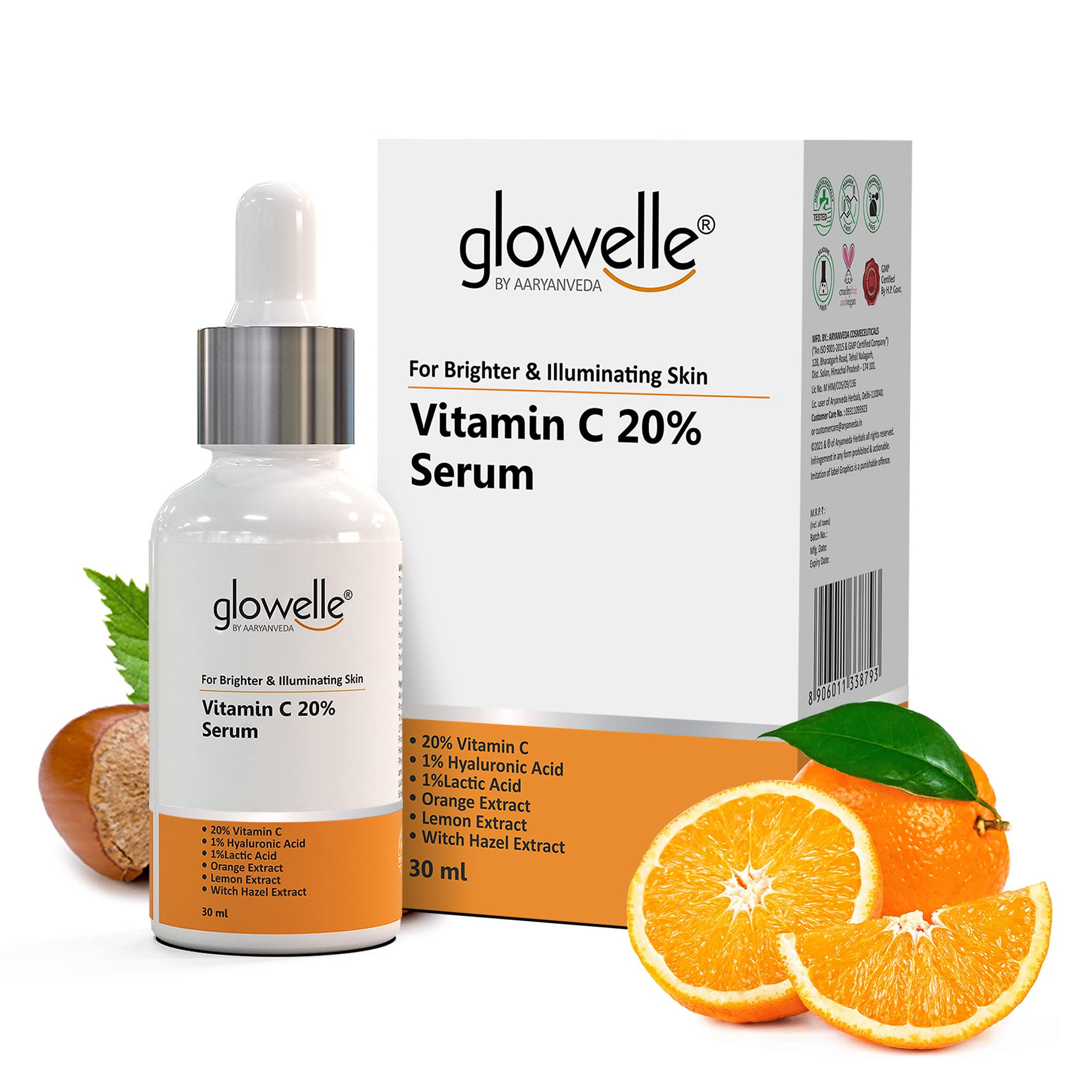 GlowelleVitamin C Face Serum For Brighter and illuminated Skin With Orange, Lemon and Witch Hazel | Men & Women |30 ML