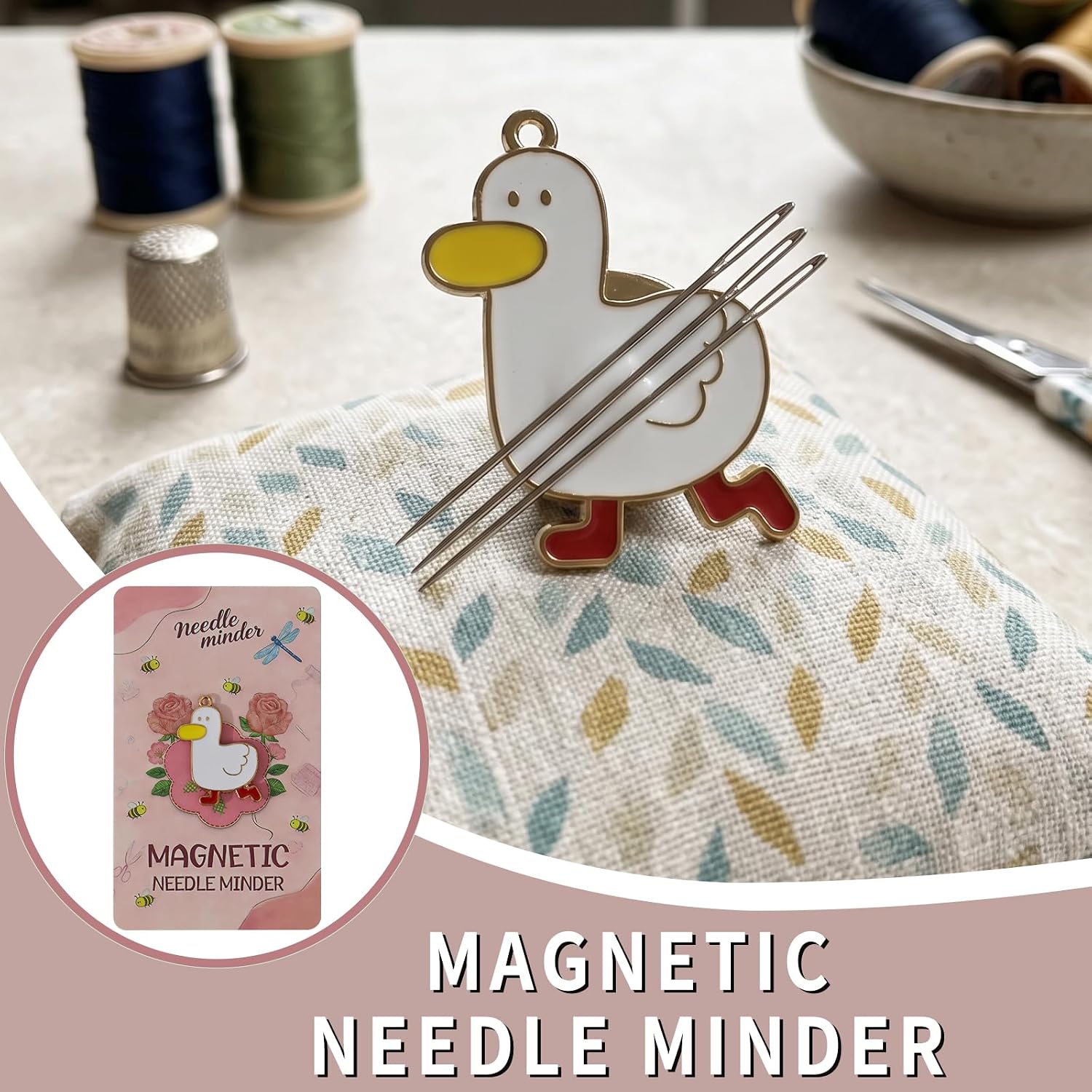 Cute Cartoon Duck Magnetic Needle Minder 1Pack Strong Non-Slip Magnet Holder Cross Stitch Embroidery Sewing Accessories White