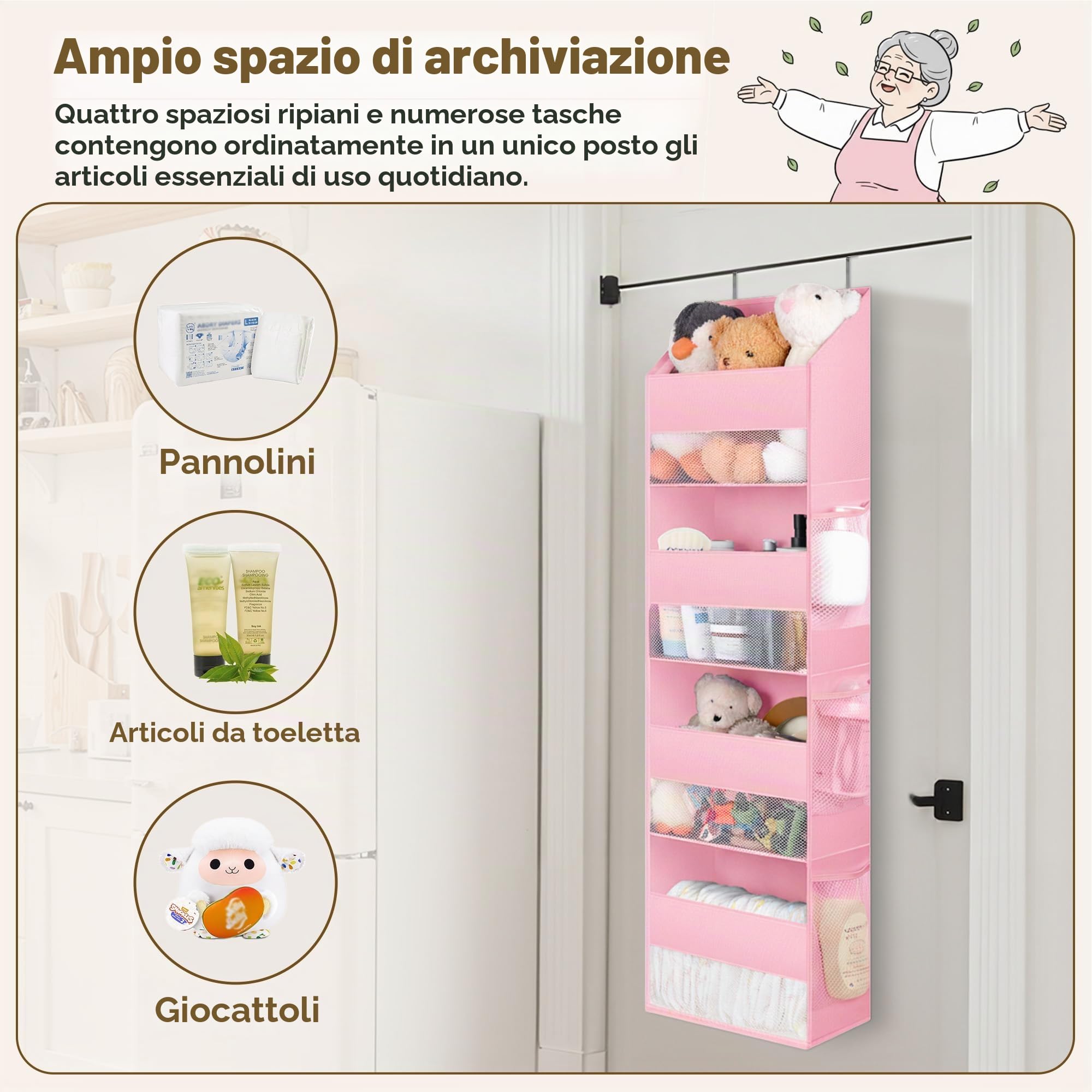 GRANNY SAYS Set di Porta Oggetti da Appendere con 4 Tasche e Scatole Tessuto con Coperchio