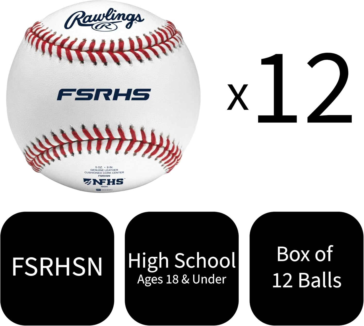 Rawlings | OFFICIAL FLAT SEAM High School Baseballs | Leather Cover | Game/Practice Use | NFHS Stamp | 12 Count