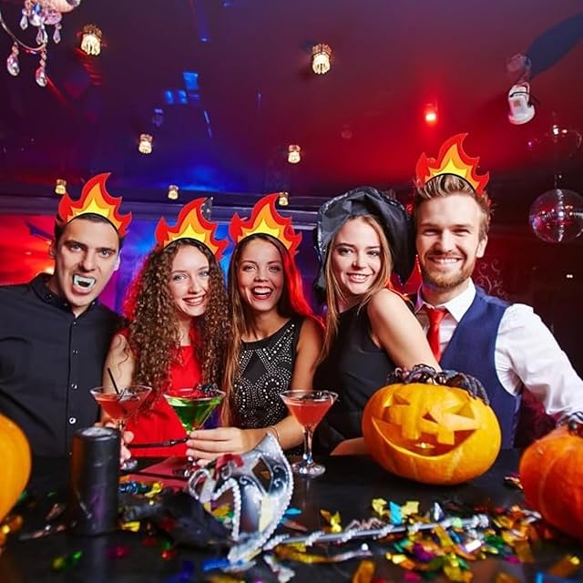 Foto 7 de 7 de WANGHONGGOGO Diadema de llamas de 2 piezas, disfraz unisex de Halloween, corona llameante
