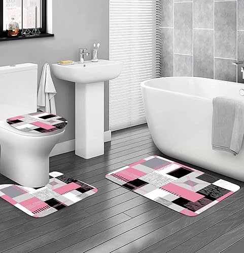 Miniatura 2 de All Smiles Juego de cortinas de ducha rosa con cortinas de ducha y alfombras, accesorios modernos de decoración de baño para el hogar, cortinas de