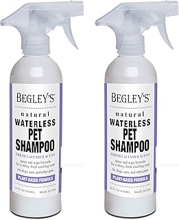 Begleyâ€™s Natural No Rinse Waterless Pet Shampoo, Bathless Cleaning, Deodorizing, and Odor Removal for a Shiny, Fresh Smelling Coat - Effective for Dogs, Puppies, and Cats - Fresh Lavender Scent
