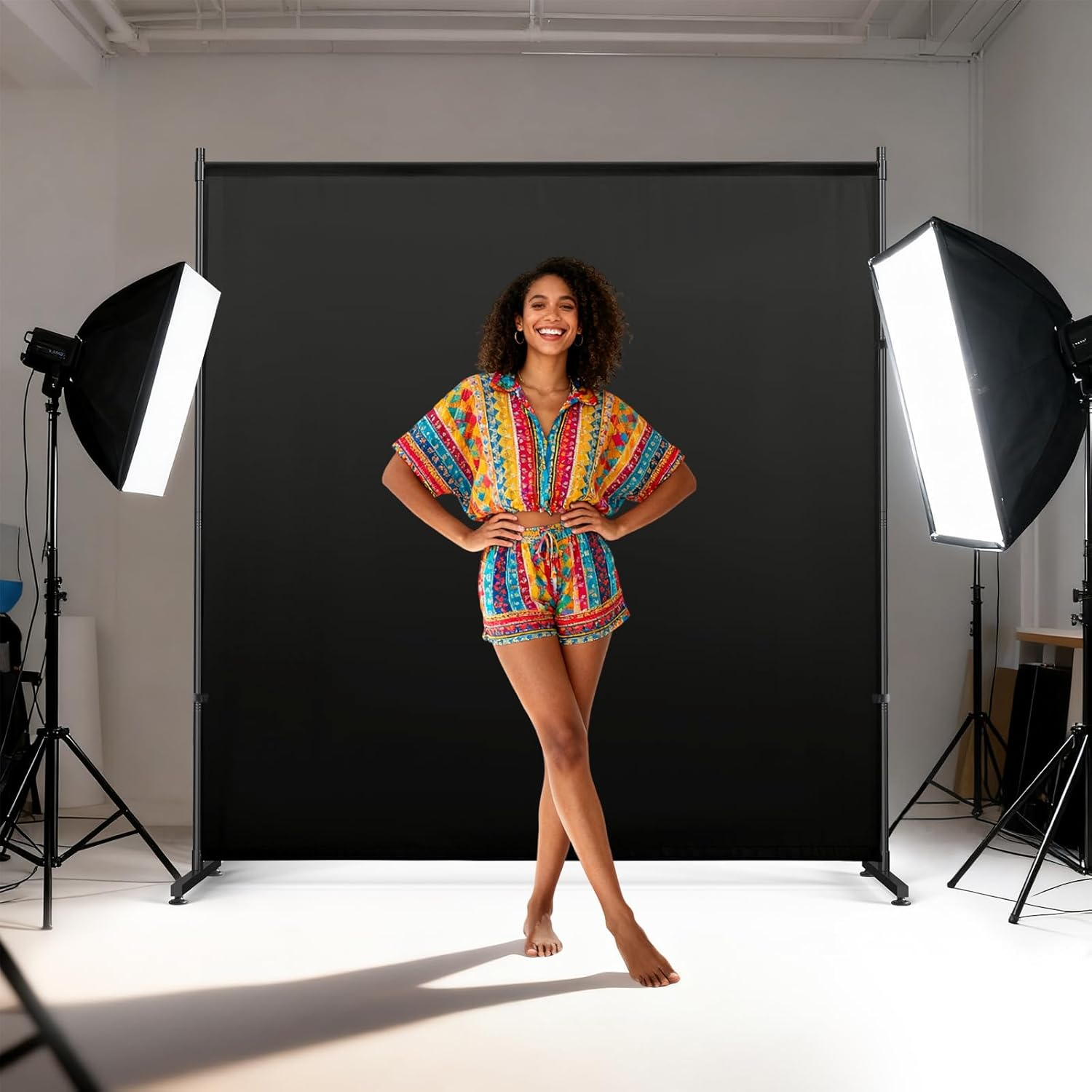 Black Photography Backgroud/Backdrop –Width Adjustable Thick & Opaque Fabric for Studio, Party, or Video Backdrop– Perfect for Single Panel Room Divider/Privacy Screen (Black, 6FT X 6FT)