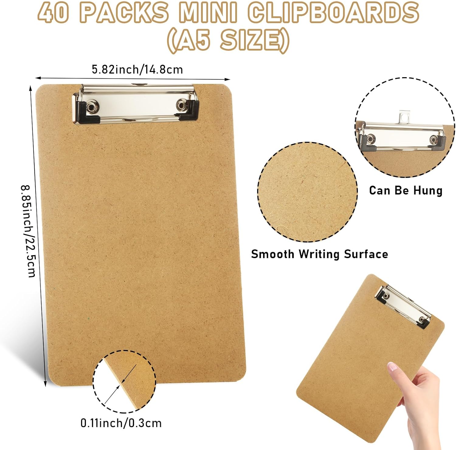 40 Pcs Mini Clipboards, 6" x 9" Small Clipboards Bulk, Wood Hardboard with Low Profile Clip, A5 Memo Size Clip Boards, Mini Wooden Clipboard for Home, Office, School Classroom Supplies, Brown - Image 2