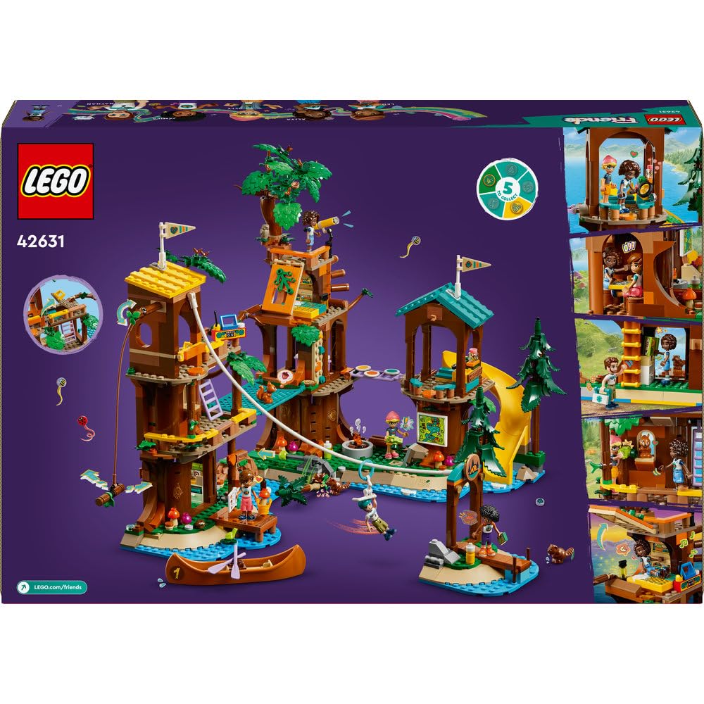 LEGO Friends Domek na drzewie na obozie kempingowym, zabawki do budowania dla dziewczynek i chłopców 8+, zabawka dla dziecka, 5 minilaleczek i 5 figurek zwierząt, pomysł na prezent dla 8-latki, 42631