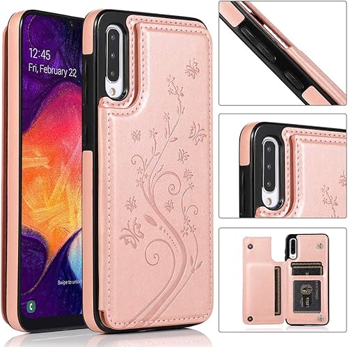 Vista 16 de Funda de teléfono para Samsung Galaxy A50 con protector de pantalla de vidrio templado y tarjetero con soporte para tarjetero, accesorios de cuero