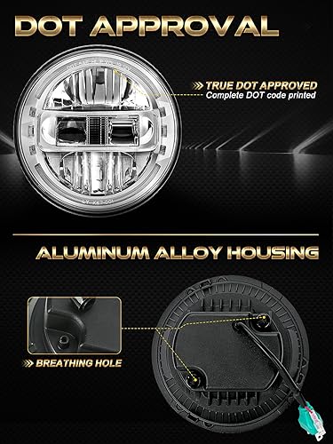 Miniatura 5 de Faros delanteros LED de 7 pulgadas aprobados por DOT para Jeep Wrangler JK LJ CJ TJ 1997-2018, faros Hummer H1 H2-2020 de patente exclusiva.