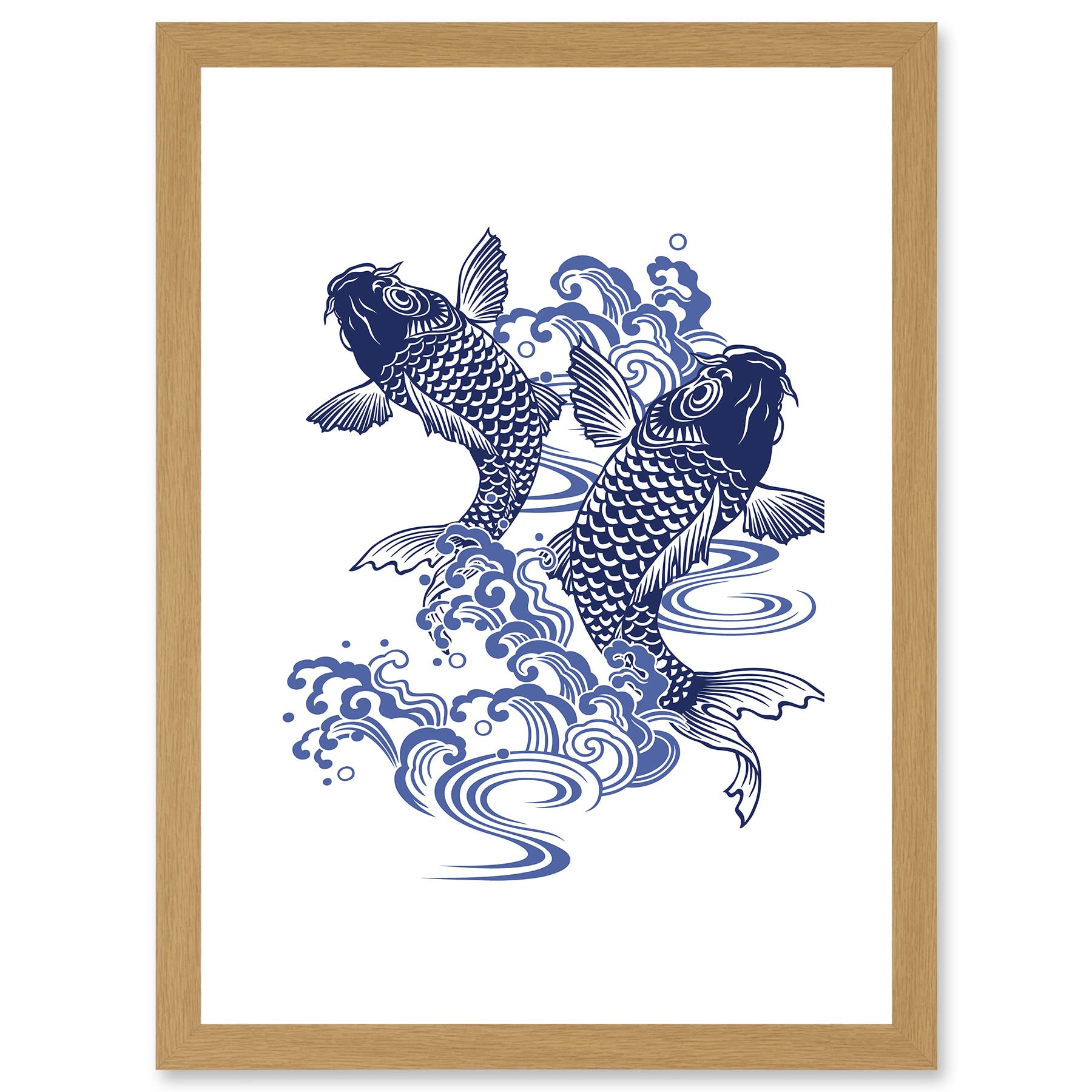Artery8 Japanese Koi Carp Fish Illustration Water Artwork Framed Wall Art Print A4