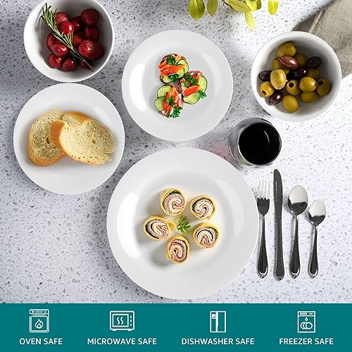 Miniatura 6 de HomeElves - Juego de vajilla de 18 piezas de ópalo de cocina para 6, platos y tazones de vidrio ligero, seguridad para microondas y lavavajillas,