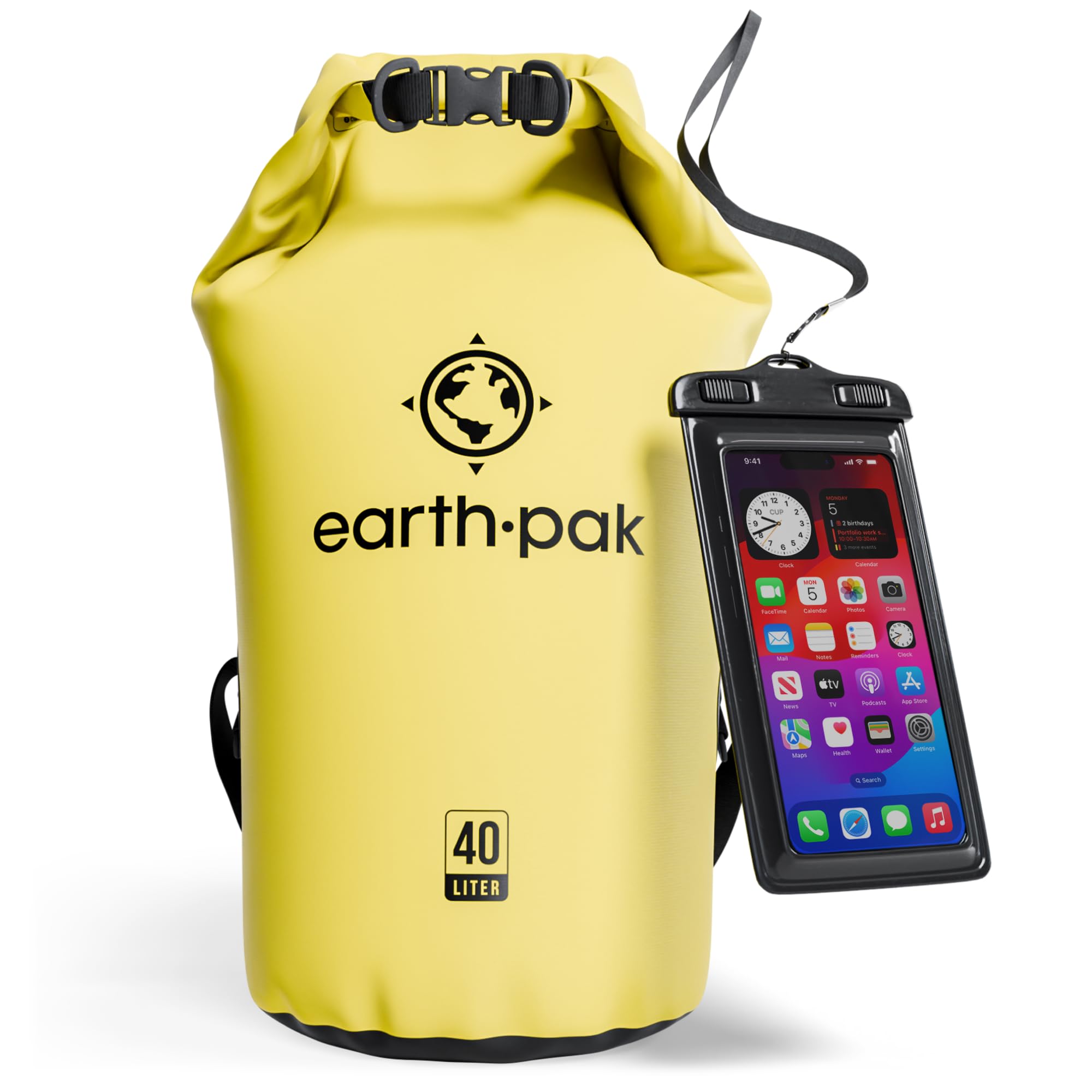 Earth PakWaterproof Dry Bag - Roll Top Dry Sack Keeps Gear Dry for Boating, Hiking, Camping and Fishing with Waterproof Phone Case (Yellow, 40L)