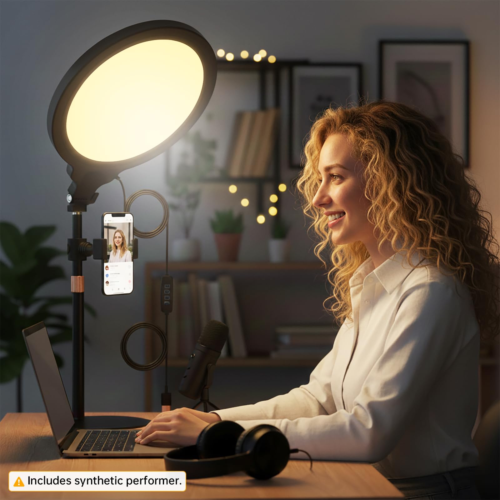 Illuminazione a LED con zoom, 26,7 cm, luce per streaming, regolabile, da scrivania, con supporto per telefono, 30 modalità di illuminazione, lampada da tavolo per videoconferenze, streaming, podcast