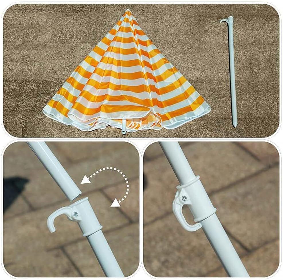 Patio Umbrella Stripe Parasol, 2m/2.2m/2.5m Outdoor Beach Umbrella Iron Pole, for Lawn/Pool/Yard, Waterproof Round Canopy good